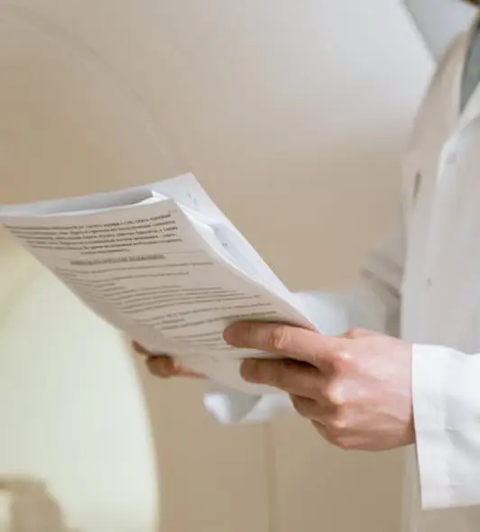 Doctors reviewing emergency care reimbursement documentation for arbitration Doctors reviewing emergency care reimbursement documentation for arbitration