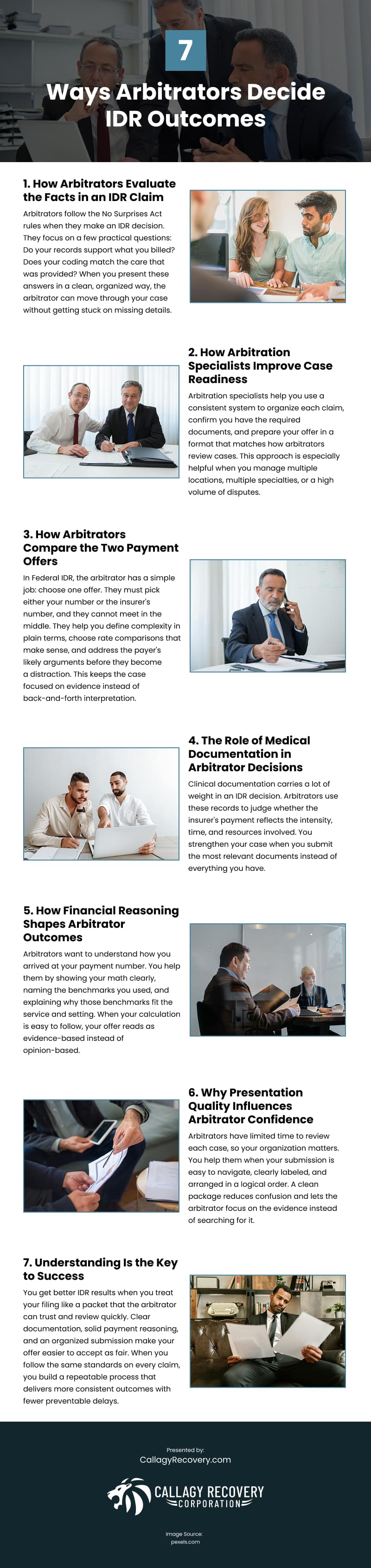 7 Ways Arbitrators Decide IDR Outcomes Infographic 7 Ways Arbitrators Decide IDR Outcomes Infographic