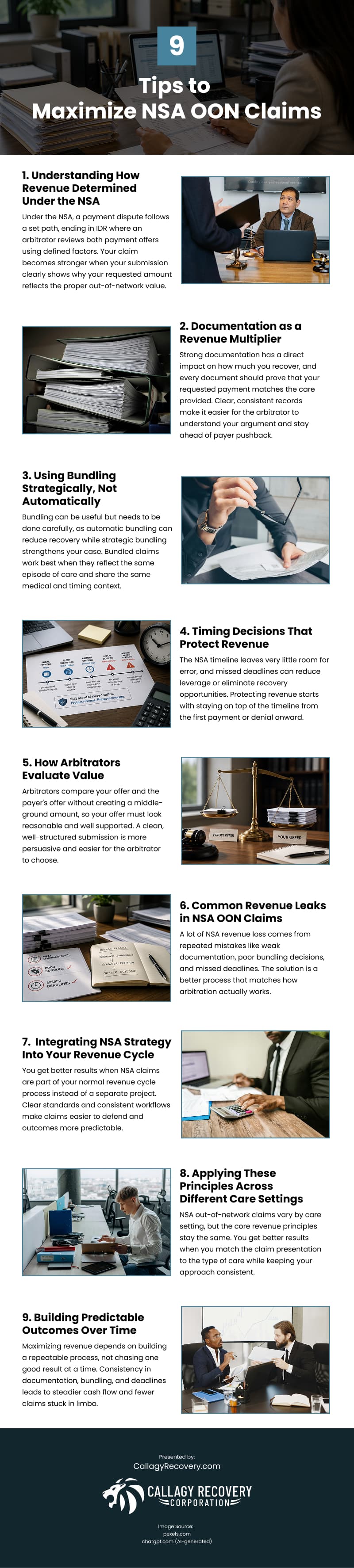 9 Tips to Maximize NSA OON Claims Infographic