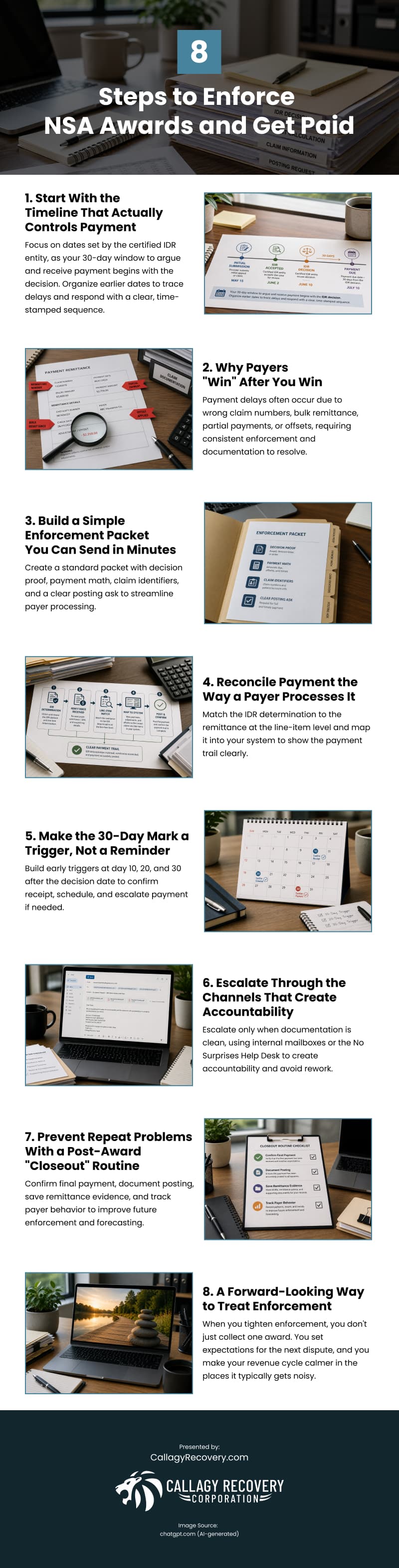 8 Steps to Enforce NSA Awards and Get Paid Infographic